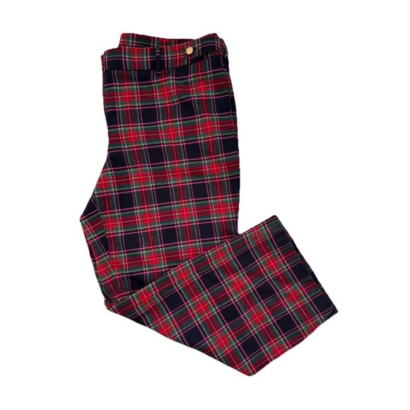 Talbots Greenwich Dashing Plaid Wool Blend Wide Leg Pants 20 W Navy Red Tartan - Picture 7 of 7